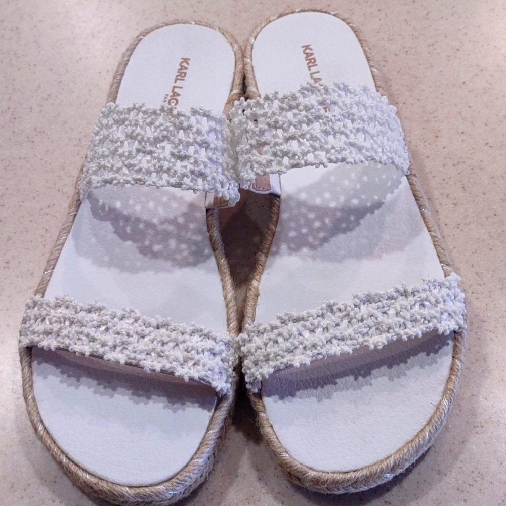 Karl Lagerfeld Paris White Beaded Dual Strap Sandals Size 7.5 Medium